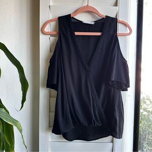 UO Lush crossover draped cold shoulder cropped blouse in black size S